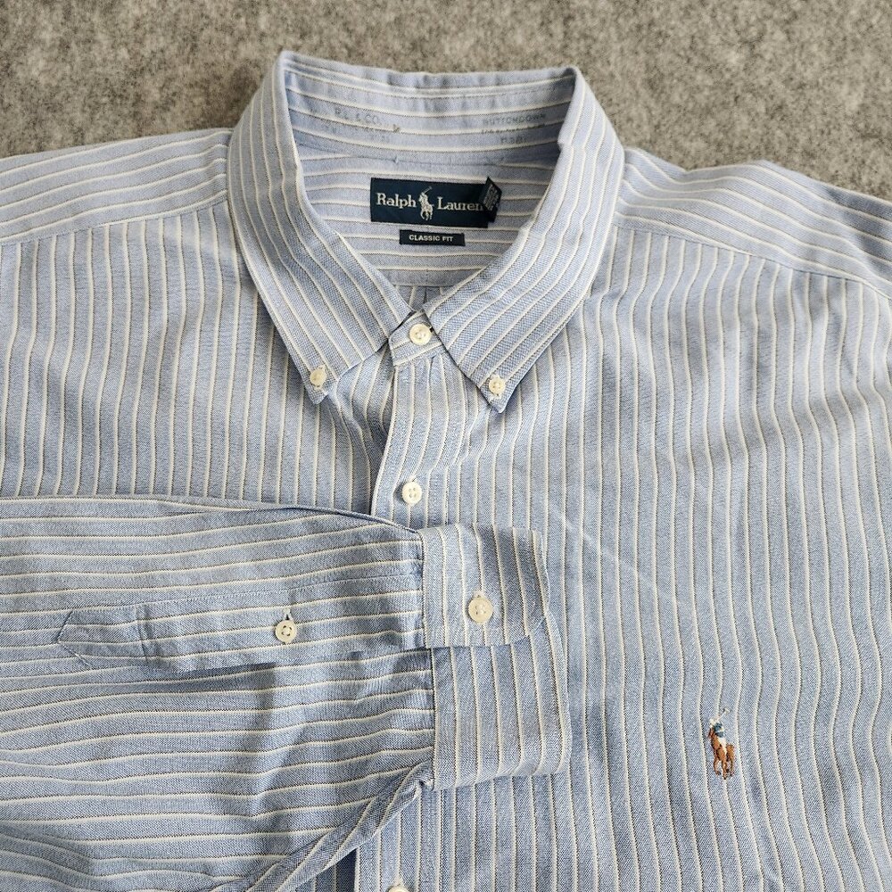 Polo Ralph Lauren Button Down Long Sleeve Shirt Mens 4XB Blue Striped Flesh Pony